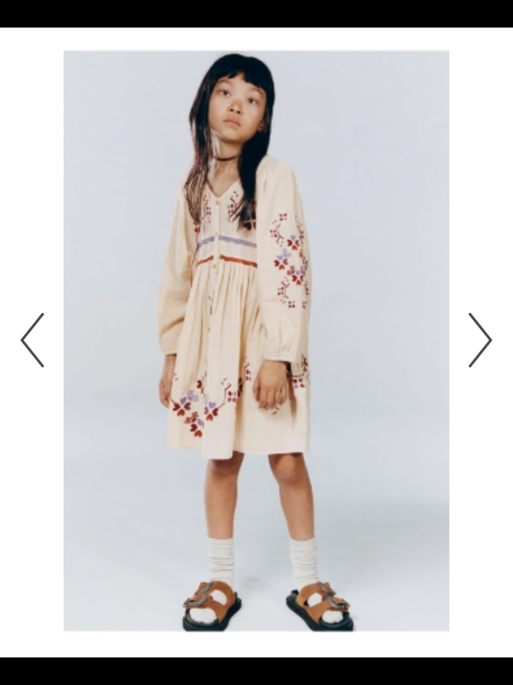 Zara Cream Long-Sleeve Dress with Floral Embroidery, sz 9yr